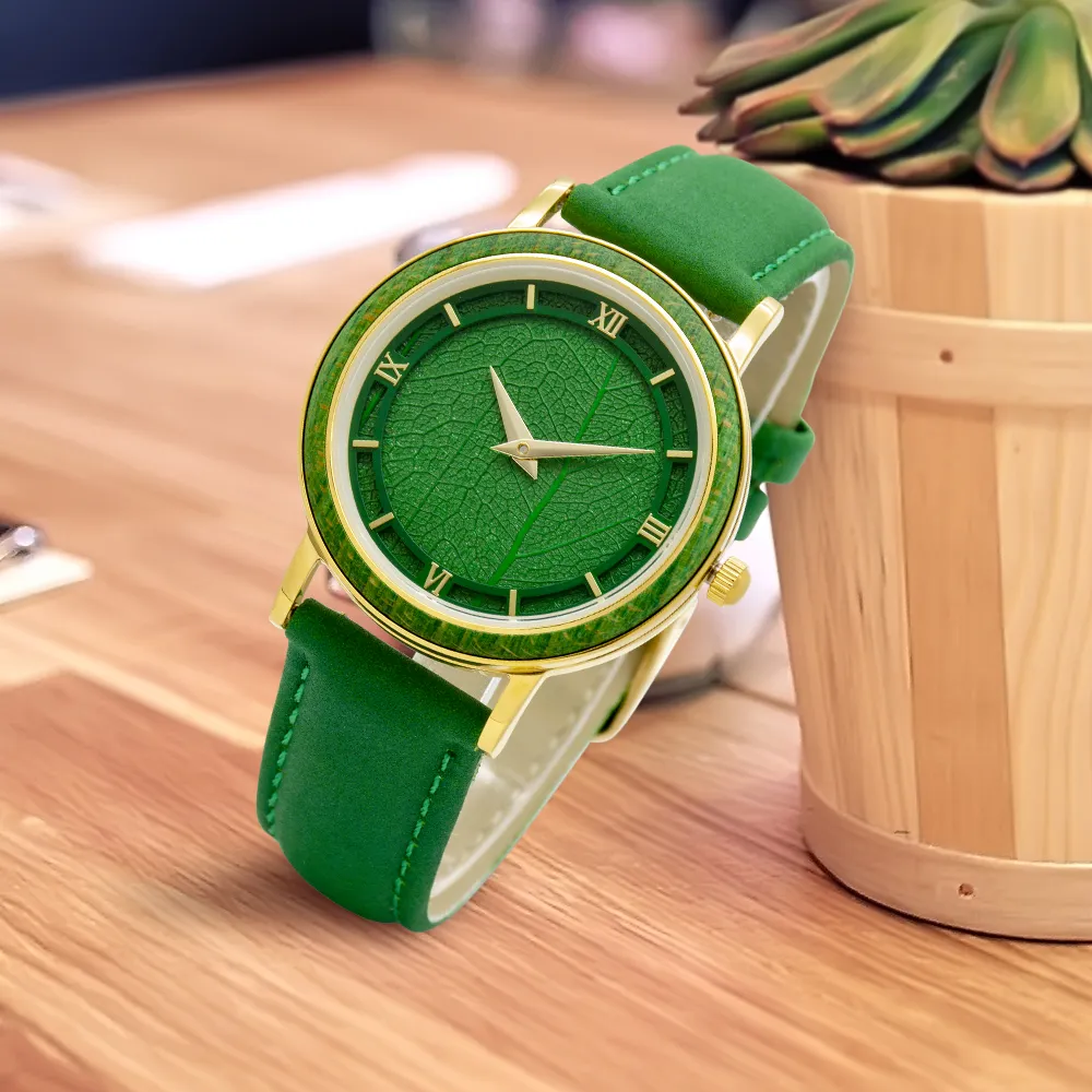 Customized Fashion Western Wrist Leather Bracelet Women Wood Watch