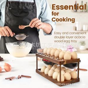Double Layer Wooden Egg Storage Rack Large Capacity <b>Kitchen</b> Countertop Organizer For Eggs And Duck Eggs - Product Image 4