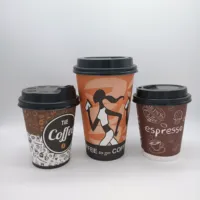 Gobelet en papier kraft jetable imprimé personnalisé avec couvercle Style à paroi unique isolé à chaud enduit de PE