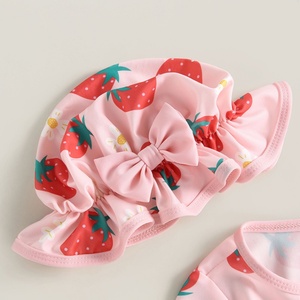 Ensemble de maillot de bain et chapeau de soleil pour bébé fille, imprimé fraises, fermeture éclair, manches longues - Product Image 4