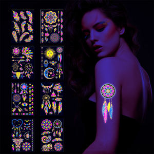 Vente chaude Autocollants temporaires lumineux réactifs aux UV pour le corps en papier imperméable, effet néon, brillance dans le noir, <span class=keywords><strong>tatouage</strong></span> temporaire pour le visage, le corps, les fêtes - Product Image 1
