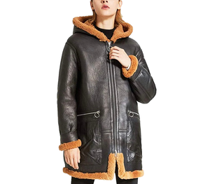 Chaqueta de Invierno para Hombre, Tipo Bomber, de Piel de Oveja, con Capucha y Ribete de Piel, Tejido de Lana, Servicio OEM - Product Image 1