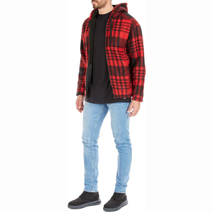 <strong>Men's</strong> Thick <strong>Red</strong> Check Warm Lined Hooded <strong>Jacket</strong> <strong>Winter</strong> Full Zip Polar Fleece Coat Outwear - Product Image 5