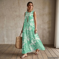 Robe longue d'été sans manches OEM pour femme, en lin, ample et élégante, avec imprimé floral hawaïen, style décontracté