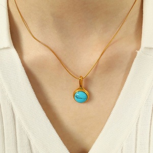 Collier pendentif en turquoise, style rétro et simple, bijoux fantaisie - Product Image 3