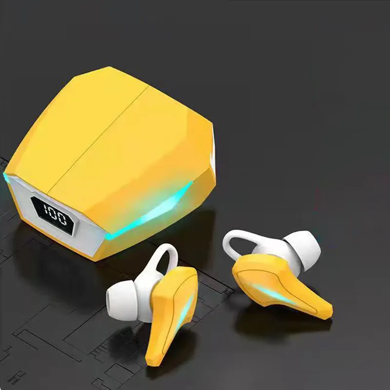 In-Ear Yellow Game Earphones 50ms Low Latency IPX5 Noise Cancelling Mic Deep Bass Gaming Wireless Earbuds for iPhone and Android