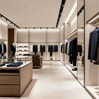 Présentoir mural en acier inoxydable brossé de luxe léger et bois, pour magasins de vêtements