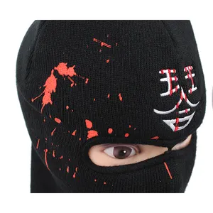 Invierno cara máscara de logotipo personalizado de punto cálido sombrero un agujero máscara negro máscara de esquí