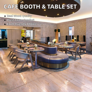 Luxury Modern Cafe Interior Design Wood Restaurant Booth Seating <strong>Sofa</strong> Coffee Shop Chair Table Set for Bar or <strong>Cafeteria</strong> - Product Image 3