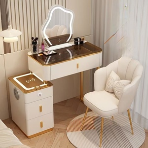 <strong>Modern</strong> Simple Princess <strong>Dressing</strong> Makeup <strong>Table</strong> <strong>With</strong> Side Cabinet Vanity Desk <strong>With</strong> <strong>Mirror</strong> and Lighting Smart Bedroom Furniture - Product Image 1