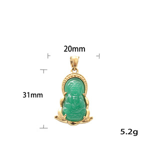 Colgante de Guanyin de Acero Inoxidable con Baño de Oro e Incrustaciones de Jade Verde, Diseño Geométrico, para Hombre y Mujer, 27081 - Product Image 5
