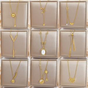 스테인레스 스틸 기하학 스타 문 펜던트 체인 초커 목걸이 18K 금도금 방수 보석 목걸이 여성용 결혼식 - Product Image 1