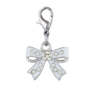 Ciondolo Charm a Fiocco Bianco in Smalto con Strass, Accessorio di Gioielleria alla Moda - Product Image 1