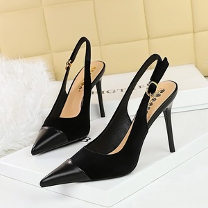 8315-1 Escarpins pour femmes Bigtree à talons hauts, coupe basse, en daim velours épais, bout pointu cousu, bride arrière ajourée - Product Image 3