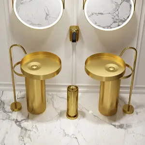 High End Wash Hand Sink designer aço inoxidável moderno pedestal bacia para banheiro