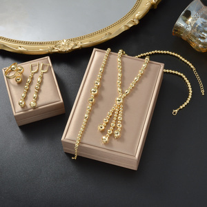 18k gold Shiny bulk copper beaded tassel necklaces <b>bangles</b> drop pendant earrings fine rings for wedding ceremony jewelry <b>set</b> - Product Image 5