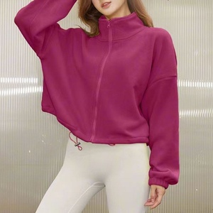 Sudadera casual de moda para mujer con cremallera, cuello alto y cintura con cordón, de forro polar - Product Image 6