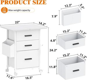 Armoire roulante blanche <span class=keywords><strong>avec</strong></span> <span class=keywords><strong>tiroirs</strong></span> en tissu, bureau extensible de 24 pouces. Conception <span class=keywords><strong>avec</strong></span> poche latérale, peut contenir des documents A4, sert de support pour imprimante. - Product Image 2