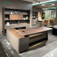 Bureau de direction convertible Liyu, design moderne et luxueux, avec étagère, bureau de direction extensible en bois