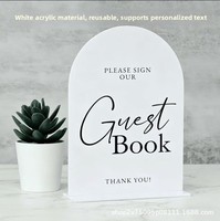 FUNMOOD BAI-1 Plaque de présentation de livre d'or de mariage en acrylique blanc, moderne, réutilisable, texte personnalisable, pour table de réception