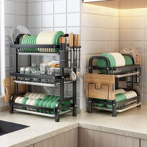 Estante de Almacenamiento de Cocina de Varias Capas - Escurridor de Platos de Acero Inoxidable Grueso, Bandeja Desmontable para Tazones, Platos y Utensilios, Encimera - Product Image 1