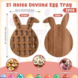 Bandeja de madera para huevos de Pascua con forma de conejo, 21 agujeros, para exhibir huevos rellenos, decoración de Pascua - Product Image 1
