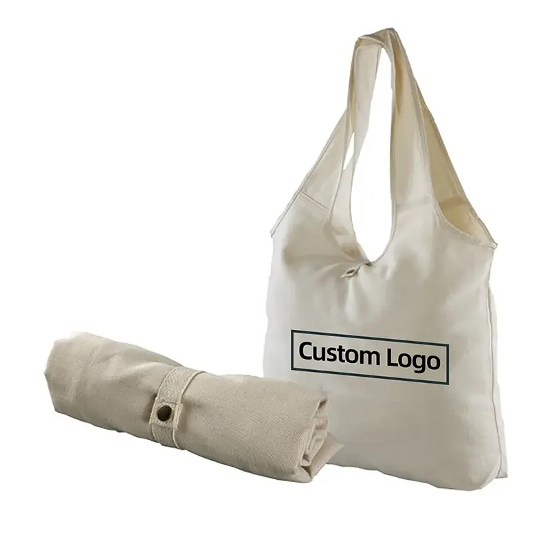 Sacola de compras de algodão personalizada reutilizável em grande escala com logotipo impresso personalizado para reciclagem de compras em grande escala
