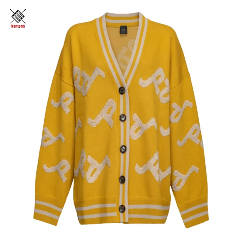 Low MOQ Custom Cardigan Men Knitted Pullover Jacquard Logo Knit Cardigan Custom Acrylic Knitwear Sweater Cardigan Men