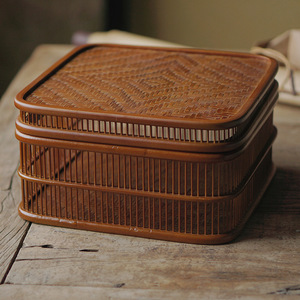 Household dustproof Japanese-style <b>bamboo</b> woven tea set storage <b>basket</b>, lacquerware craft, multi-functional travel tea set tray - Product Image 4