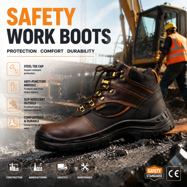 AOXIANG Unisex Anti-Puncture Steel Toe Boot Leather Upper Mesh Lining Midsole PU Outsole Mid Cut Spring Summer Factory Winter