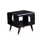 Table d'appoint élégante en bois massif noir brillant avec cadre doré