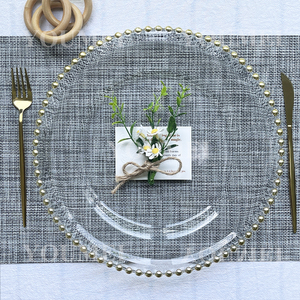 Assiettes de présentation rondes en plastique de 13 pouces avec bordure perlée or, argent, or rose, en acrylique incassable pour décoration de table de mariage et événements - Product Image 6