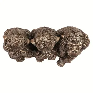 Sculpture en résine des trois singes sages, décoration de bureau sur le thème de la philosophie zen pour le bureau et la maison, statue inspirée des proverbes avec texture détaillée - Product Image 5