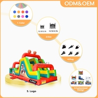 Parcours d'obstacles gonflable interactif commercial de grande taille rouge et bleu pour enfants en plein air