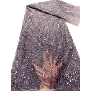 Ni. Ai màu đen thanh lịch Net ren vải sang trọng vuông hình thức Sequins ren vải đính cườm Net ren vải - Product Image 4