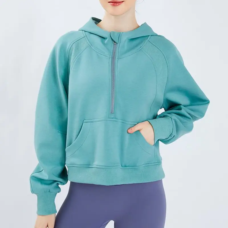 Autumn New Women Half Zipper Sweatshirts Training Running Fitness Hoodies Top Tracksuit Outdoor Thick Loose Gym Sweatshirt