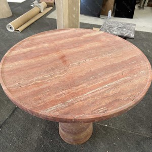<span class=keywords><strong>Table</strong></span> de salle à manger ronde en travertin rouge naturel de luxe, <span class=keywords><strong>plateau</strong></span> ovale en <span class=keywords><strong>marbre</strong></span>, <span class=keywords><strong>table</strong></span> de <span class=keywords><strong>bistrot</strong></span> française pour restaurant, vente en gros - Product Image 3