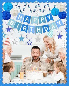 <span class=keywords><strong>Guirlande</strong></span> de boules en papier nid d'abeille écologiques <span class=keywords><strong>bleu</strong></span> ciel, étoiles, spirales suspendues et guirlandes à pois pour <span class=keywords><strong>anniversaire</strong></span>, pour hommes/femmes/garçons/filles - Product Image 4