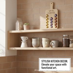Support mural en bois pour dosettes de café 40 cm x 20 cm pour la maison et la cuisine - Product Image 4