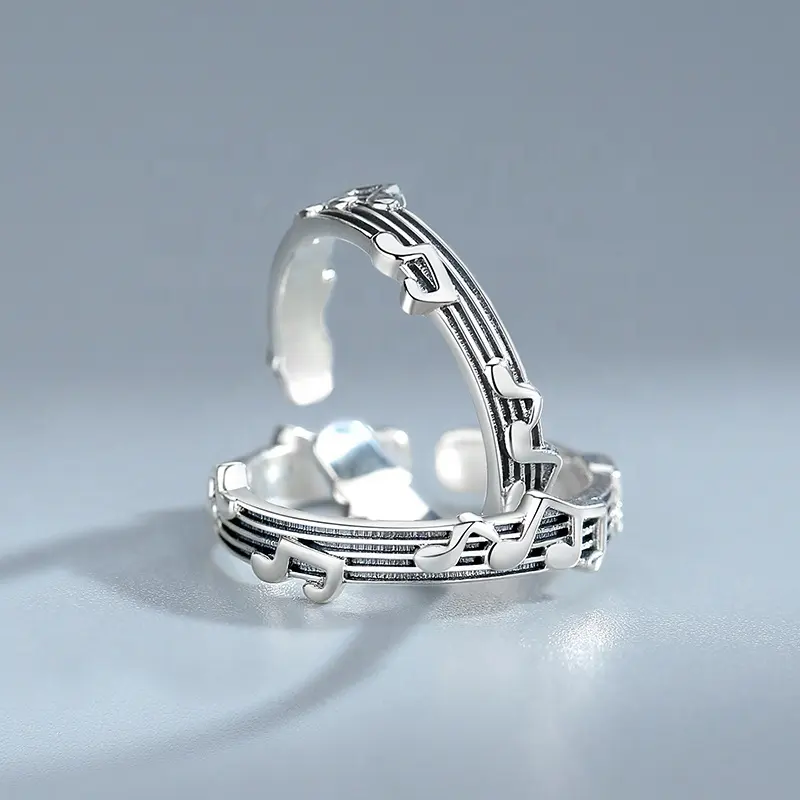 Wholesale rings jewelry women trendy music symbol rhodium plated 925 sterling silver enamel ring