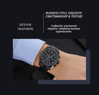 Montre chronographe pour homme, cadran noir, bracelet en acier, lunette tachymetre, date 24 heures, aiguilles lumineuses
