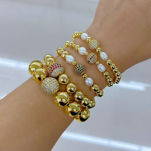 CH-HDT0977 khá mạ vàng Màu Zircon bóng hạt vòng đeo tay, ngọc trai đồng bóng CZ hạt vòng đeo tay, dây đàn hồi hạt vòng đeo tay - Product Image 3