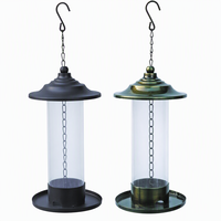 Mangeoire à oiseaux en tube transparent, résistante à la rouille, écologique, décorative, en métal antique, avec chaîne de suspension pour toit, réservoir de graines et plateau de base