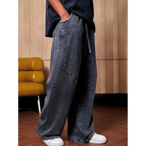 Pantalon de jogging pour homme FOXA en coton délavé à l'acide, avec cordon de serrage, style hip-hop streetwear, respirant, coupe large - Product Image 2