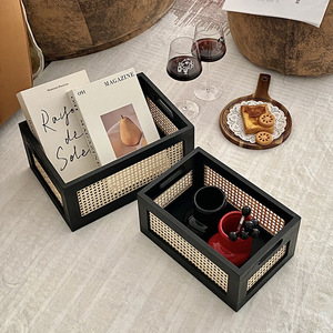 Cesta de Almacenamiento de Ratán Hecha a Mano, Rectangular de Madera Maciza Negra con Tapa, Caja de Almacenamiento para Organización del Hogar, Sala de Estar y Escritorio - Product Image 3