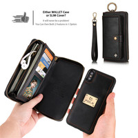 Étui portefeuille en cuir détachable avec fermeture éclair pour iPhone 17, 16 Pro Max, 15, 14 Mini, 11 Pro Max