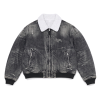 Veste en jean noire délavée pour homme, col en sherpa doublé, manteau en jean chaud pour l'hiver, streetwear