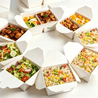 Boîte à lunch jetable en papier, compartimentée, avec revêtement PE anti-graisse, pliable, pour plats à emporter, bento, salades, poulet frit, repas légers, street food, pique-nique
