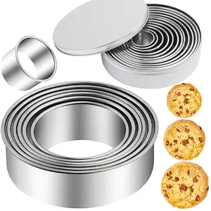 Food grade stainless steel round doughnut biscuit cookie mousse cake mould ring set stainless steel donut fluted cookie cutter