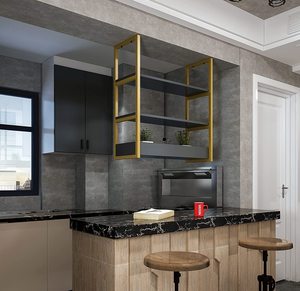 Estante para Botellas de Vino de Techo, Estante de Almacenamiento Suspendido de Hierro y Madera Maciza de 3 Niveles para Bares y Restaurantes - Product Image 5